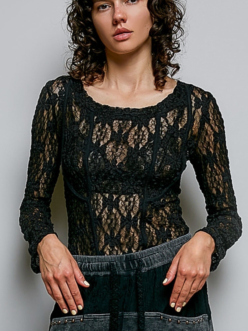 #1587 POL Midnight Romance Lace Top